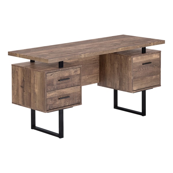 Computer Desk, Home Office, Laptop, Left, Right Set-up, Storage Drawers, 60"L, Work, Metal, Brown